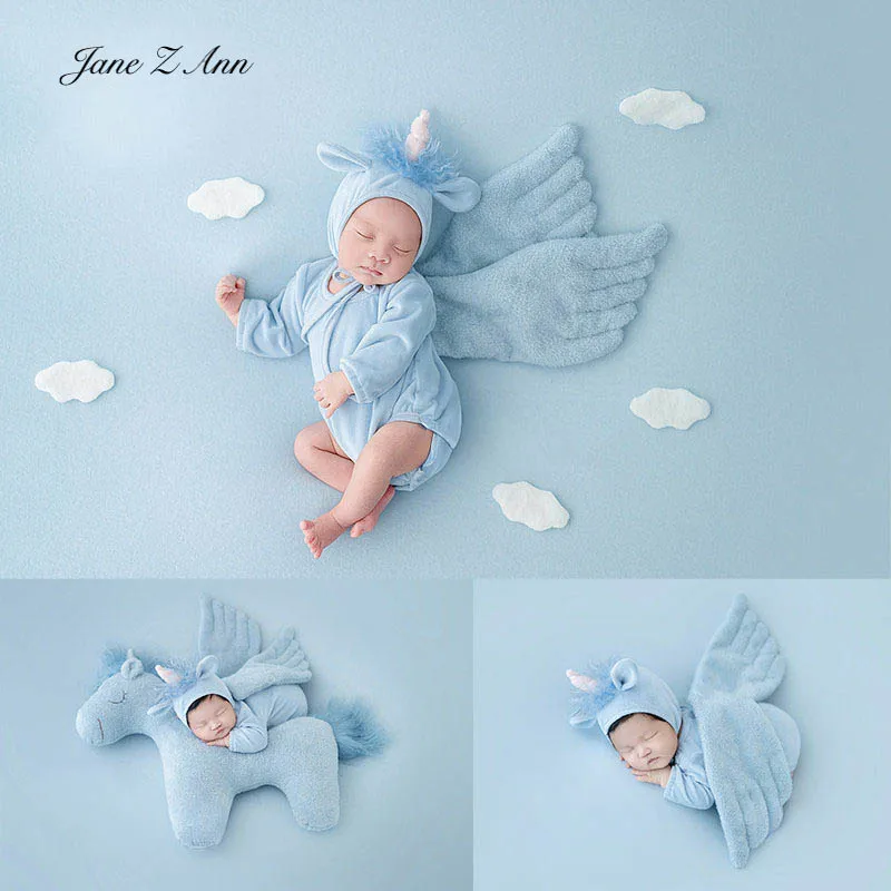 

Костюм для фотосессии новорожденных: синий бархатный комбинезон с шапочкой, реквизит для детских фотосессий