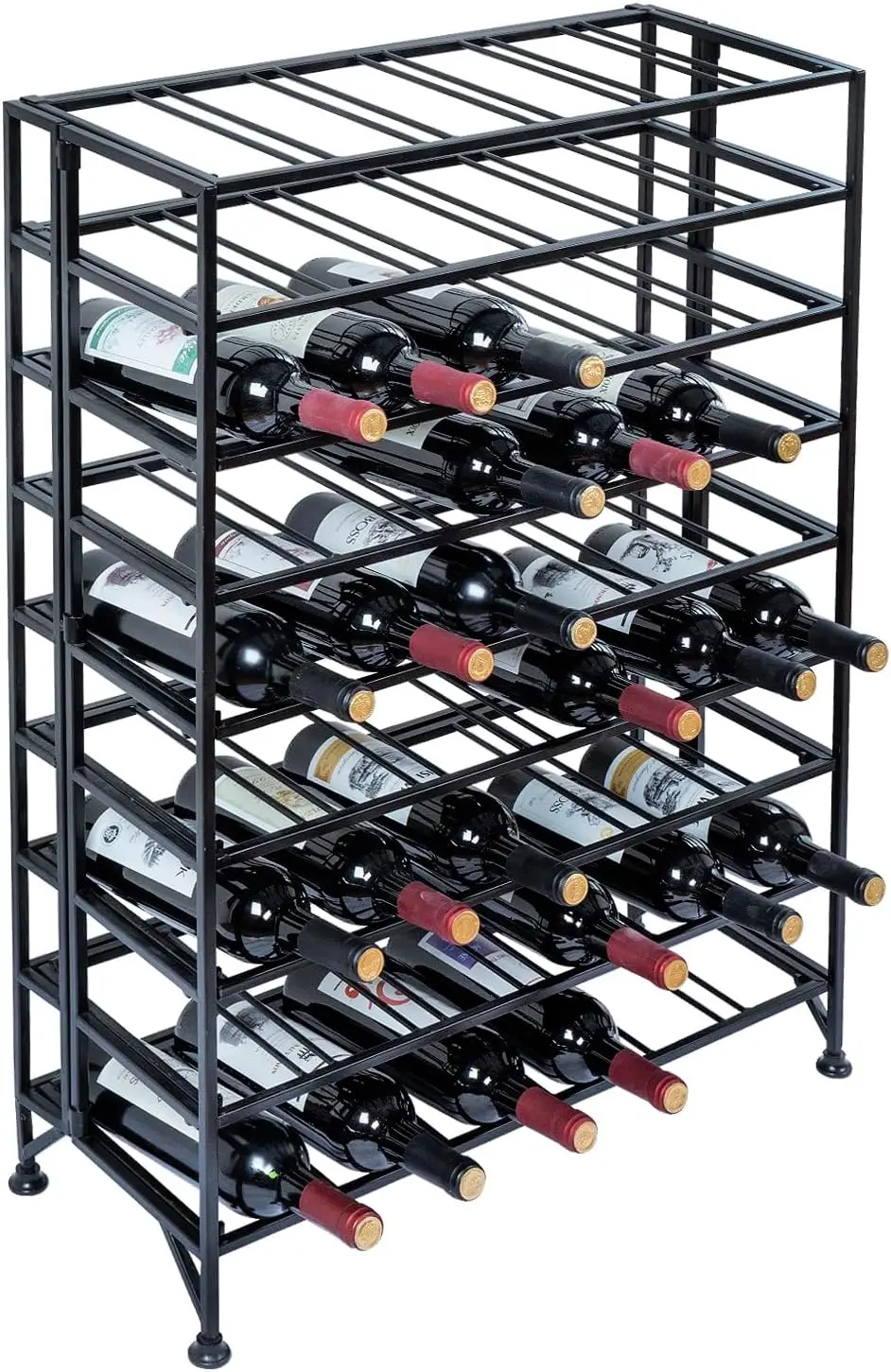 

9-Tier Freestanding Wine Rack, Holds 54 Bottles, No Assembly Required, Gray Metal Design