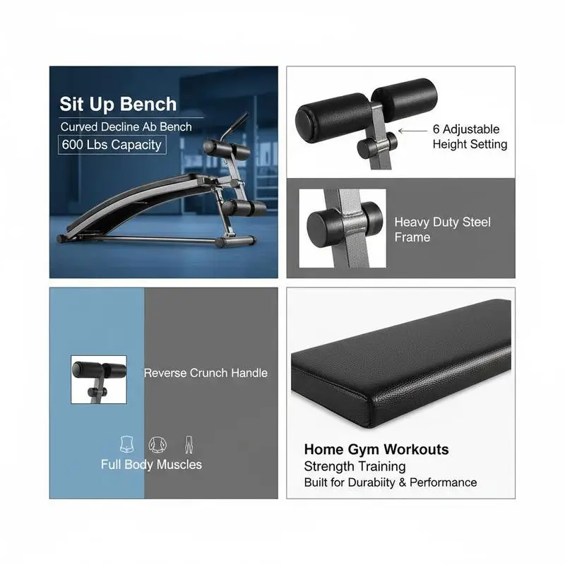 Adjustable Decline Abdominal Board 50x15 Inch For Home Gym Strength Training Full Body Workouts, Reverse Crunch Handle 6 Height Settings 600 Lbs Capacity Heavy Duty Metal Frame Fitness Equipment view 7