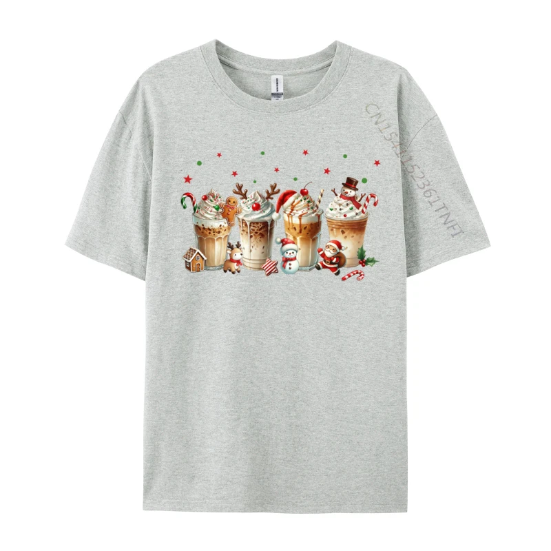 Merry Christmas Coffee Cups Latte Cozy Winter Drink Pajamas T-Shirts Cotton Tee For Men Printing Shirt Newest T-Shirts