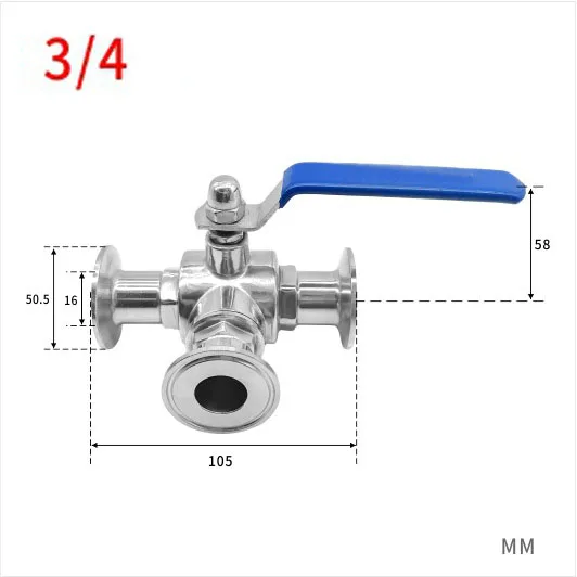 

304 Stainless Steel Sanitary Ball Valve 3 Three Way 1.5" OD Tri Clamp Ferrule Type For Food Homebrew Diary High Quality