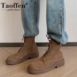 Taoffen Real Leather Short Boots For Women Solid Color Winter Shoes 2023 New Arrival Ankle Boots Casual Footwear Size 34-40