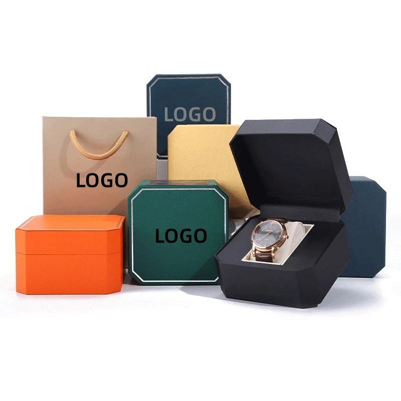 1Pcs Free Customization Logo High Grade PU Watch Cases Octagonal Box PU Leather Jewelry Storage Gift Packaging Boxes Wholesale