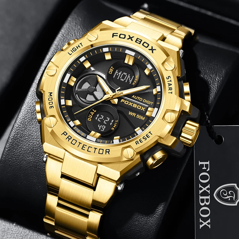 FOXBOX Fashion  Mens Watches Top Brand Luxury Waterproof Sports Quartz Watch For Men Business Military Chronograph Wristwatch