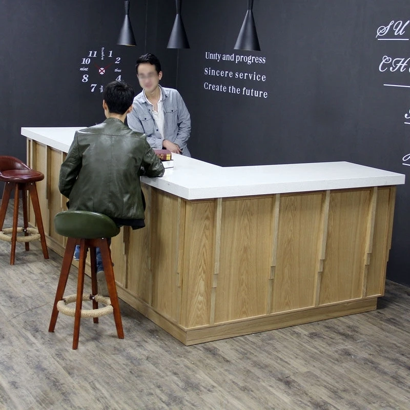 

Hotel Apartment Customizable Retro Industrial Style Wooden Reception Desk Ktv Outdoor Bar Coffee Shop Restaurant