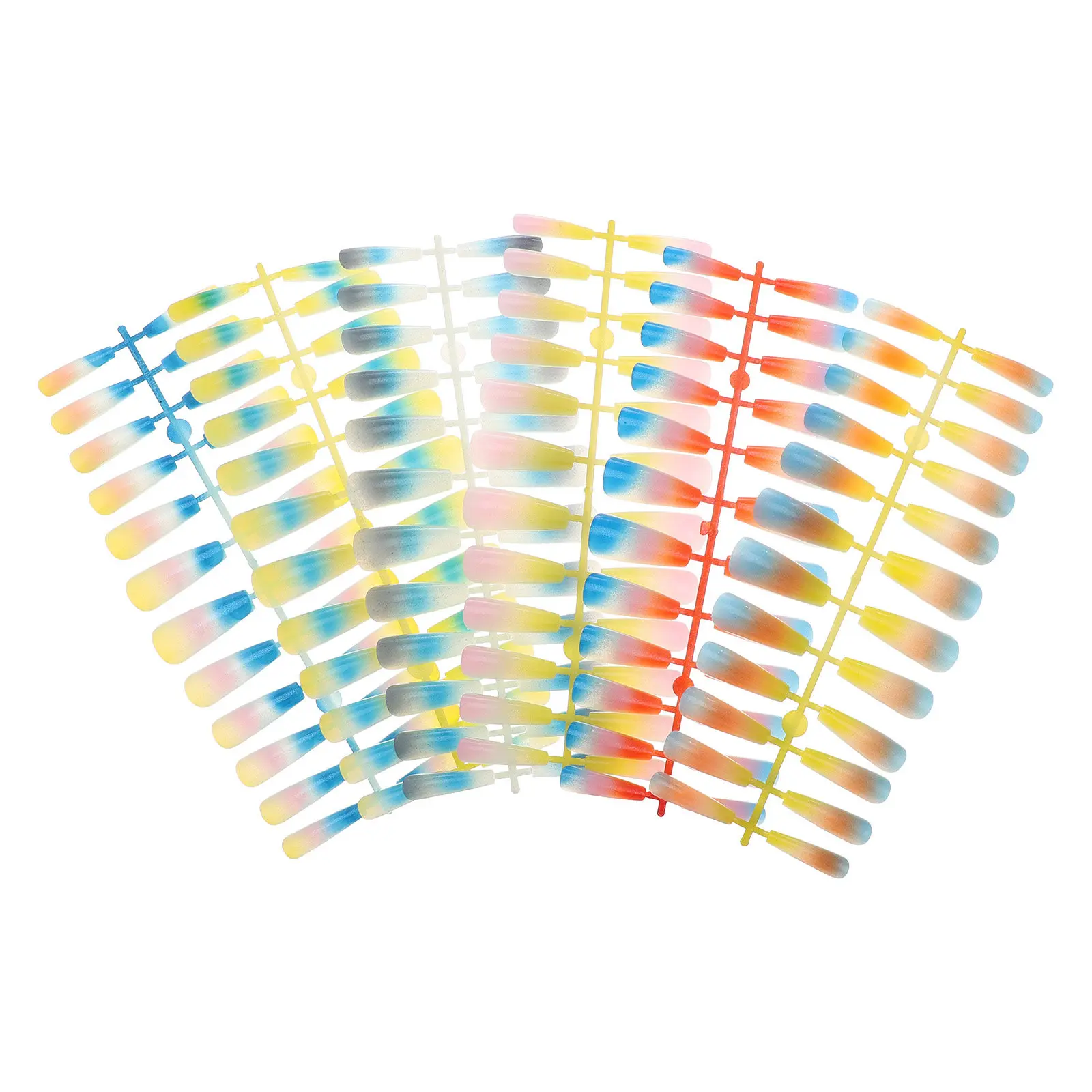 144Pcs Rainbow Gradient False Nails Long Coffin Press on Nails DIY Nail Art Kit for Home Elegant Slim Finger Effect