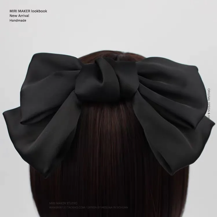 Fashion Satin Bow Hairclip Girls Trendy Hairpin Chiffon Solid Color  Bowknot Ponytail Clip Barrettes Oversized Hair Accessories