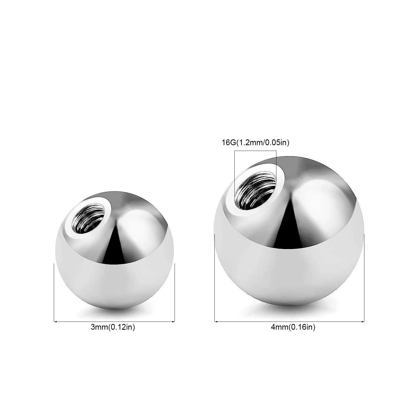 100 Pcs/bag 3mm 4mm Replacement BALLS Threaded Surgical Steel Industrial Barbell Tongue Belly Body Piercing Parts