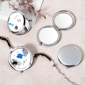 Chinese Ancient Style Compact Mirror Creative Flower Pocket Size Mini Mirror Folding Cute Portable Mirror Students