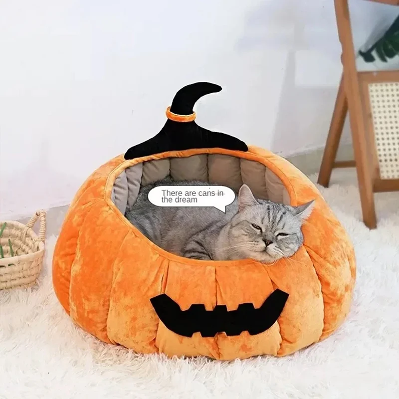 Cats Beds Warm Bed for Winter Dog Halloween Pet Supplies Basket Products Puppy Accessories Things Cushions Goods All Kitten Mat