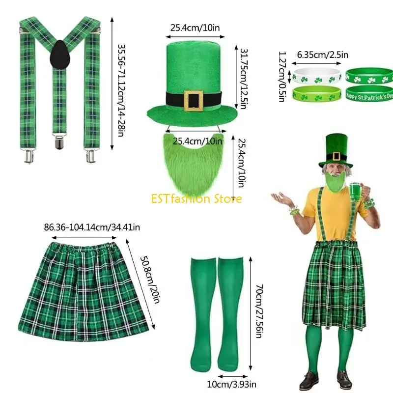 

Y5GC Patricks Day Favor Patrick's Day Accessory Decorations Supplies Leprechaun Hat Moustache Suspenders