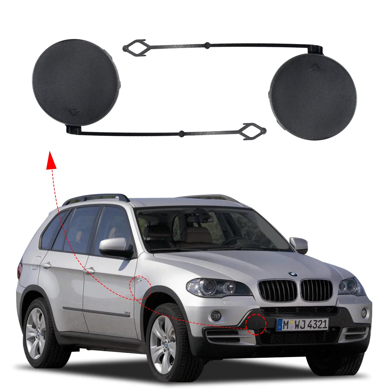 

OLANGDA Front Bumper Tow Hook Cover Cap Eye For BMW X5 E70 2006 2007 2008 2009 2010 51117159589 51117159590 Towing Eye Cap