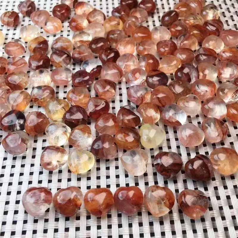 10PCS Natural Red Fire Quartz Hematoid Heart Pendant Reiki Healing Crystal Stone DIY Accessories 11MM