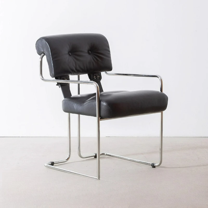 

Bauhaus medieval leather dining chair study chair stainless steel chair