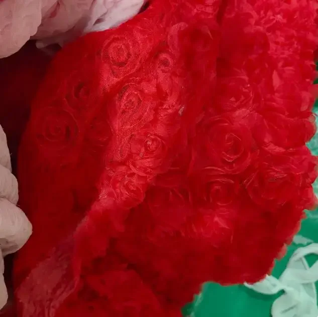 High End Three-Dimensional Floating Rose Hook Flower Embroidered Lace Fabric by the Yard for Luxury Home Decor And Fashion