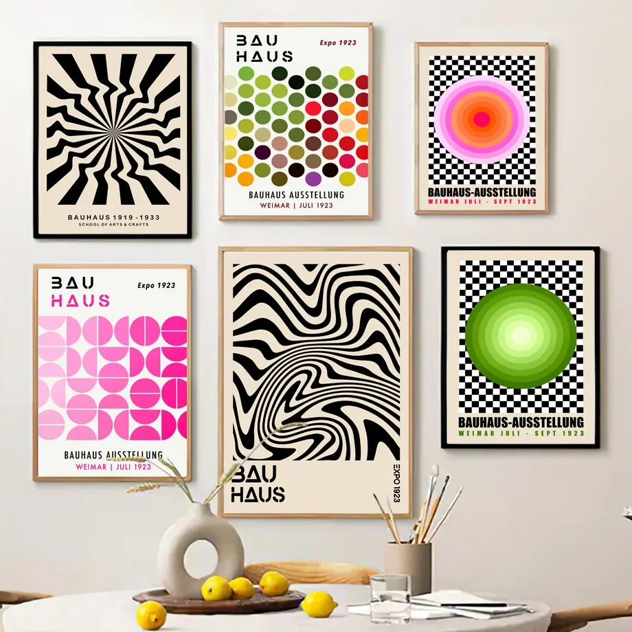 

Modern Abstract Bauhaus Geometric Gradient Lattice Wall Art Canvas Painting Minimalist Living Room Decor Poster Print