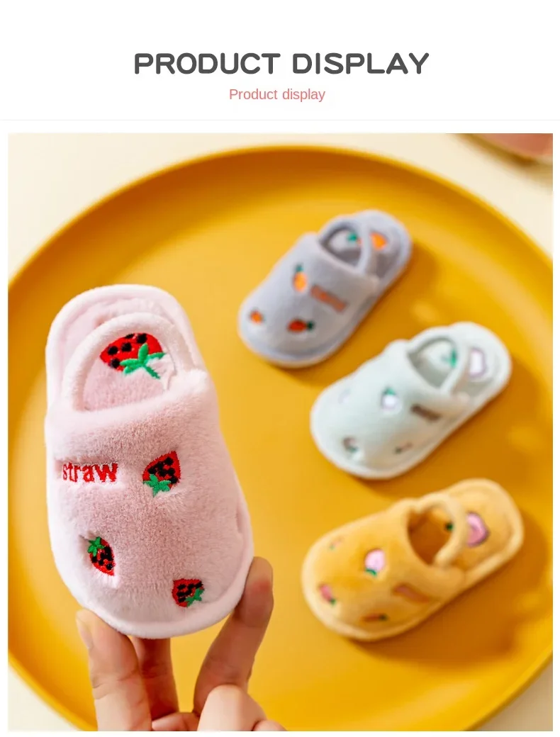 Kinder-Baumwoll-Hausschuhe, einfarbig, warm, für den Winter, für Jungen und Mädchen, mit Plüschfutter, für den Innenbereich, weiche Sohle, rutschfest, Baumwollschuhe. – Detail 9