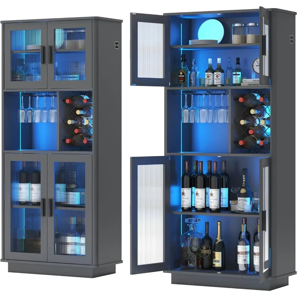 LED Wine Bar Cabinets with Removable Wine Rack, Bar Cabinets for Liquor with Light Motion Sensor, Kitchen Cabinet Storage