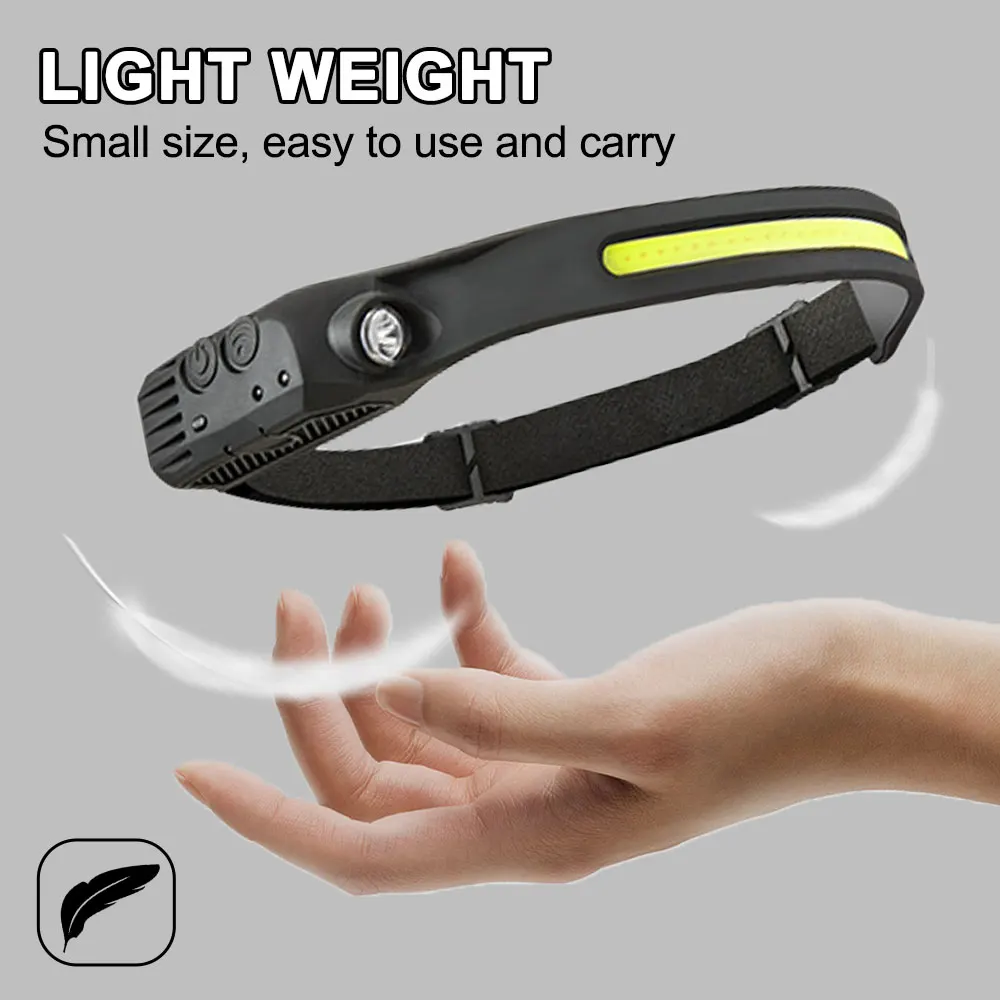 550LM COB LED Induction COB Riding Headlamp 1200mAh USB Rechargeable Hunting Flashlight Work Light 3Modes Warning Head Torch