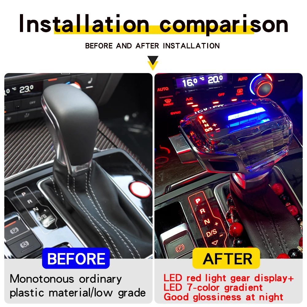 LED Crystal Gear Shift Knob for Audi A6 C7 A3 8v A1 A7 Q2 Q3 S3 S5 S6 RS3 RS4 RS6 SQ5 Gear Lever Stick Head Rod Gearbox Handle 3