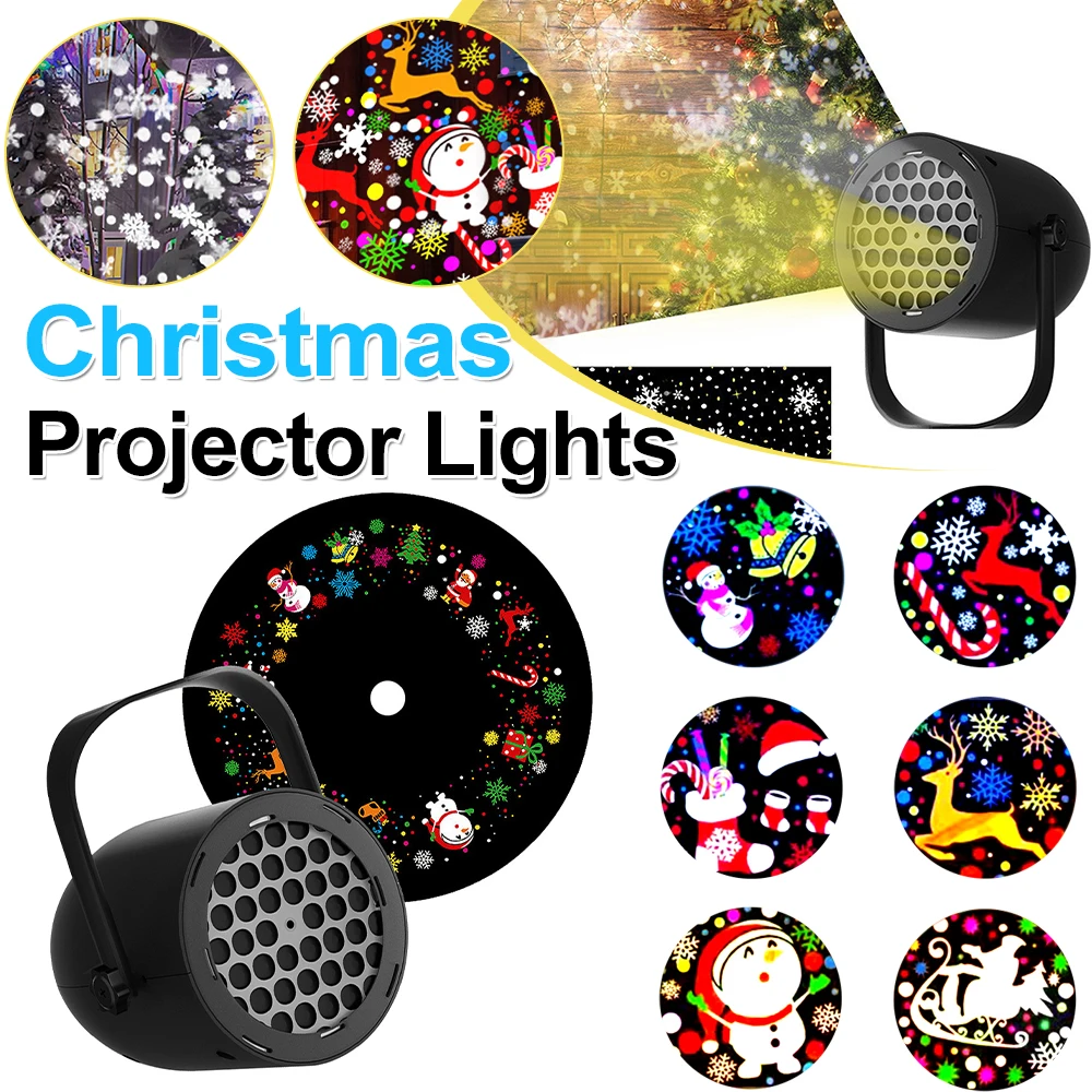 Christmas Projector Light 16 Pattern Rotating Snow Lamp 360 degree Xmas Dynamic White Snowflake Projector LED Snowfall Spotlight
