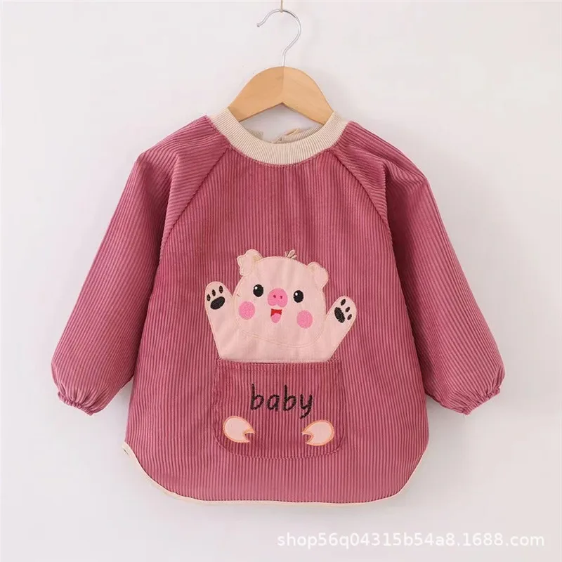 Babetes de algodão para bebê, avental infantil de veludo, roupa de alimentação, mangas compridas infantis, blusa de alimentação, bandana fashion