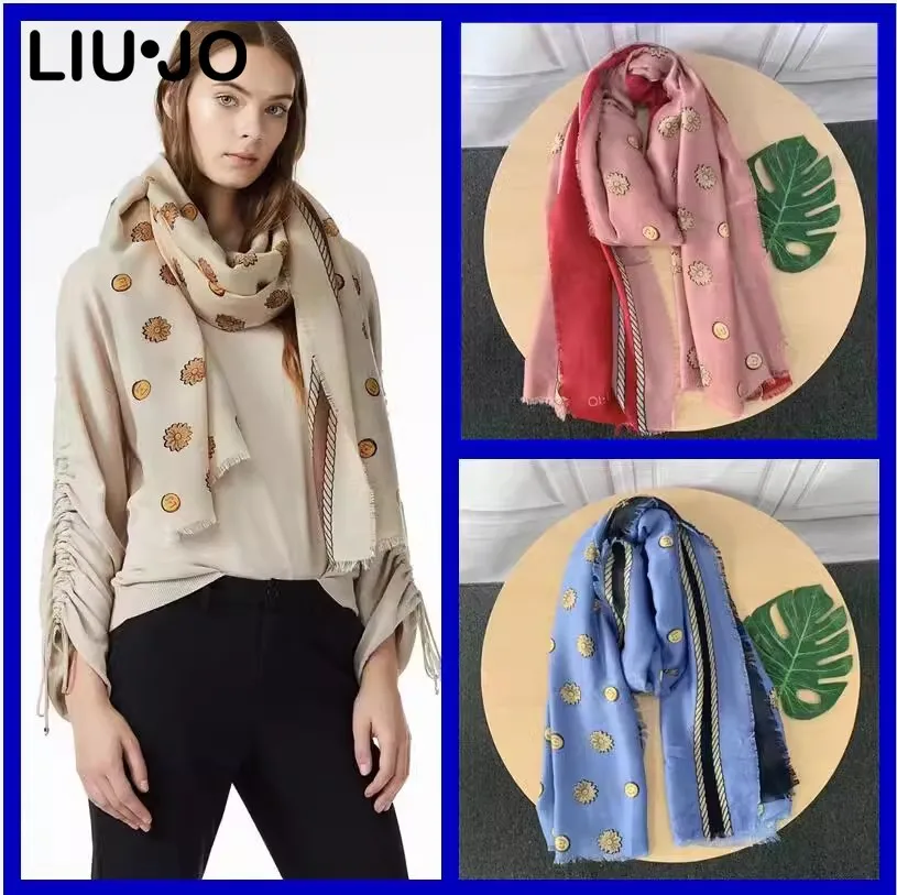 Liu Jo 2025 Fashion Luxury Brand Scarf Embroidered Printed Beach Sunshade Multi-functional Scarfs Original Single Trade Scarves