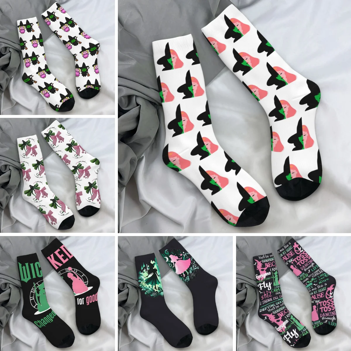 Wicked The Musical Kawaii Glinda & Elphaba Stockings Adults Men Socks Warm Soft Fashion Socks Winter Anti Skid Pattern Socks