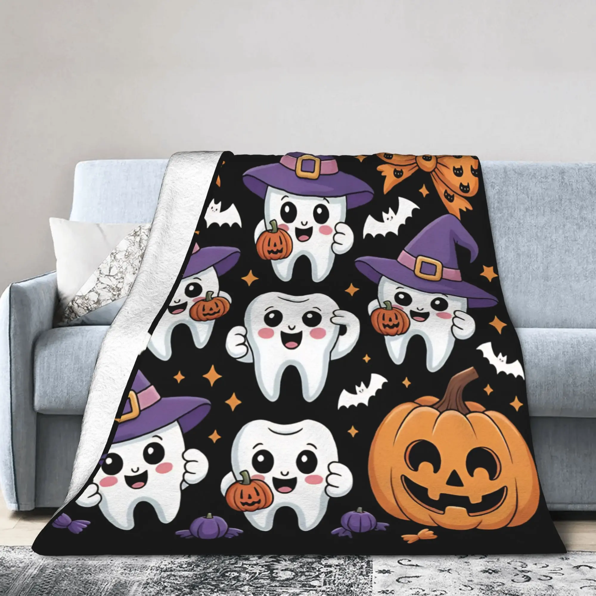Blankets Fleece All Season Cartoon Teeth Helloween Breathable Lightweight Throw Blankets for Bedding Couch Bedspread