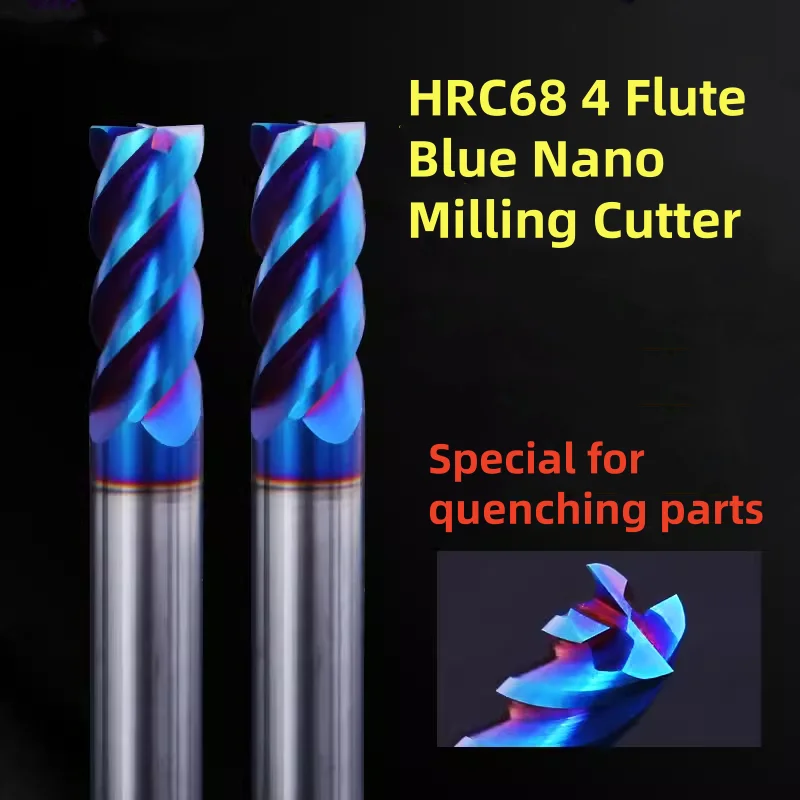 

HRC68 4 Flutes Carbide End Mill Blue Nano Coating Tungsten Steel Milling Cutter Speical for Quenching Parts 1.5x4.5x4x50