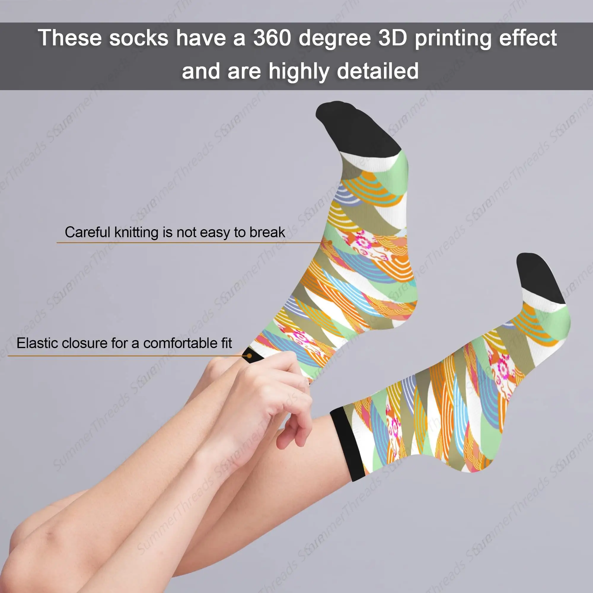 Scales Socks,Funny Crazy Japanese Style Socks Gift for Men/Women Unisex Novelty Casual Crew Socks（15-16‘’）