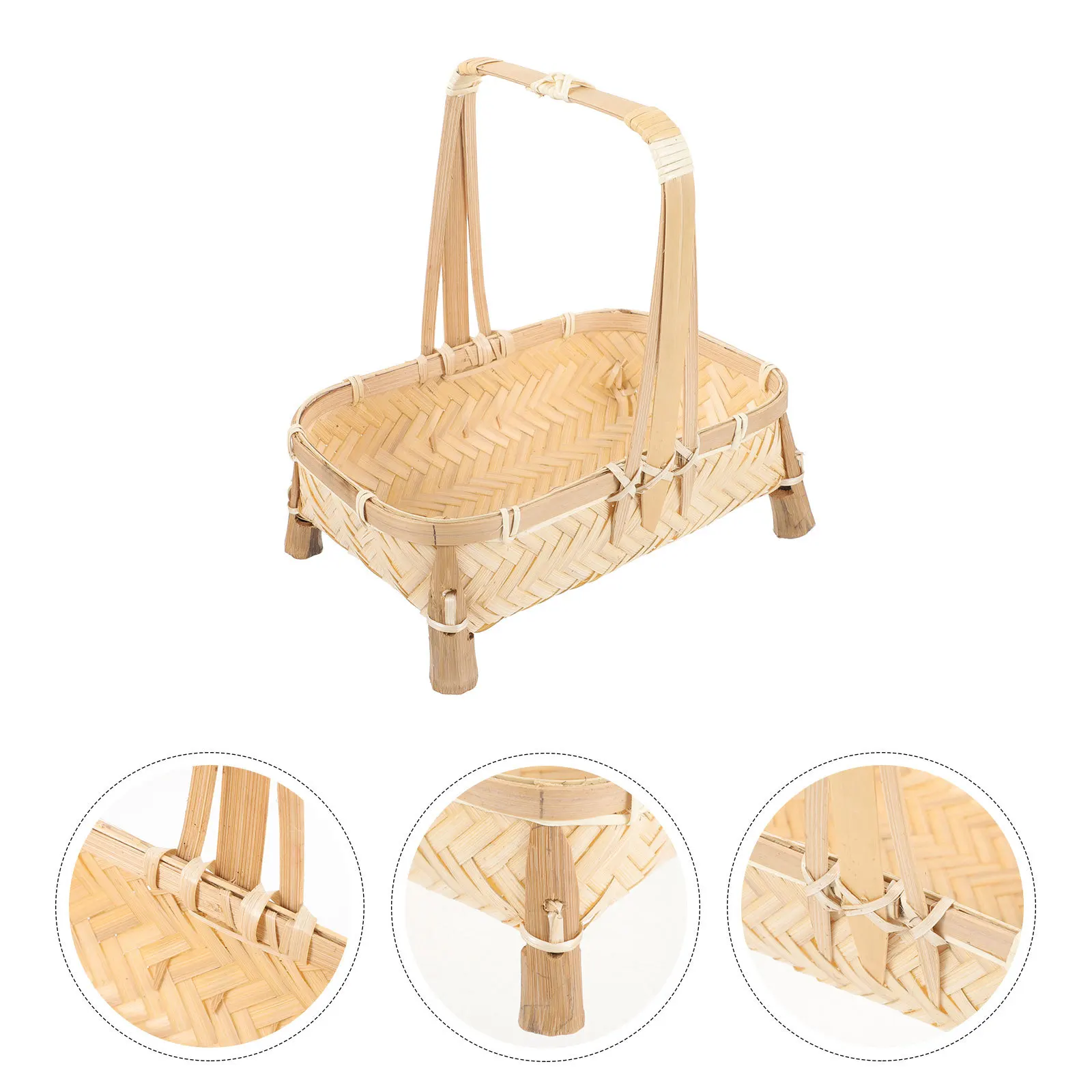 

Bamboo Woven Basket Fruit Storage Container Home Tabletop Organizer Portable Handled Baskets for Kitchen Sundries Gifts