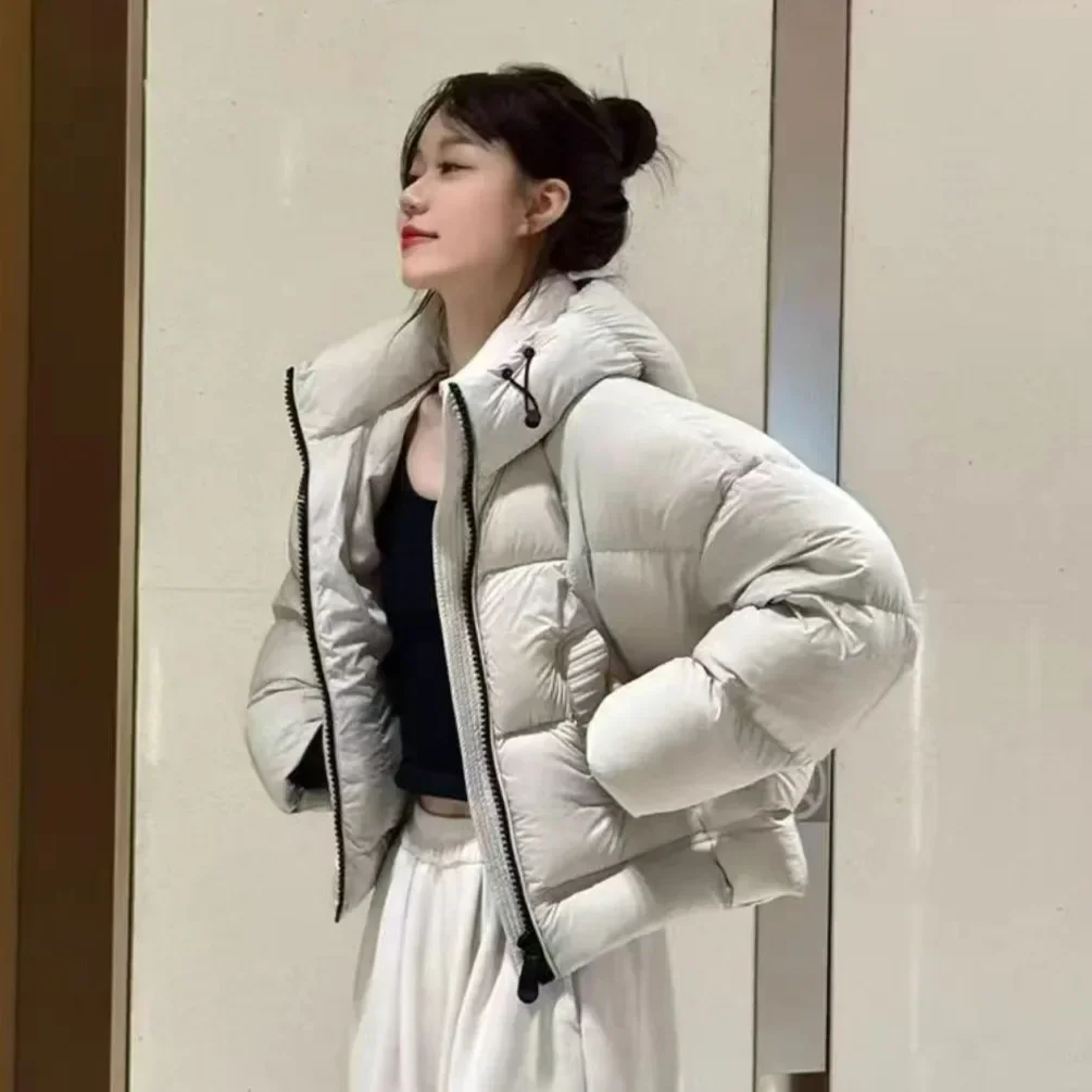 Chaqueta de plumón para mujer de moda de invierno, chaqueta de plumón de pato blanco corta con capucha para ir al trabajo