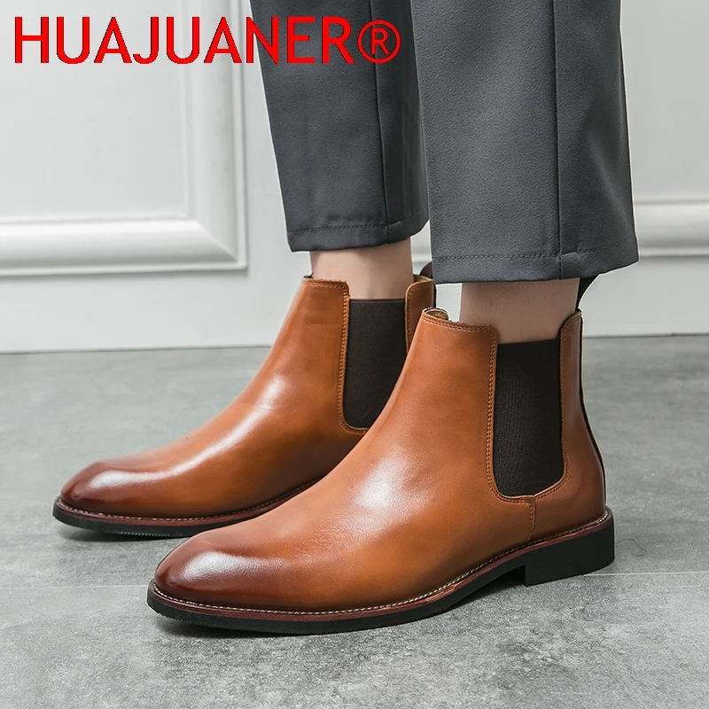 2026 Men's Fashion Chelsea Boots Classic Trendy Soft Leather Upper Non-Slip Rubber Sole Daily Casual Resistant Ankle Dress Boots