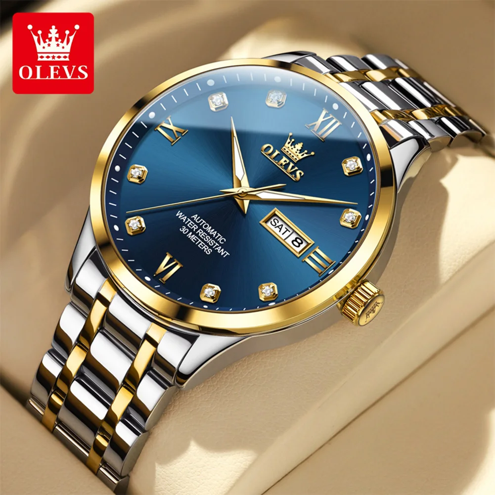 

OLEVS 9946 Original Men's Watches Luminous Stainless Hardcore Machinery Dual Calendar Automatic Mechanical Watch for Men