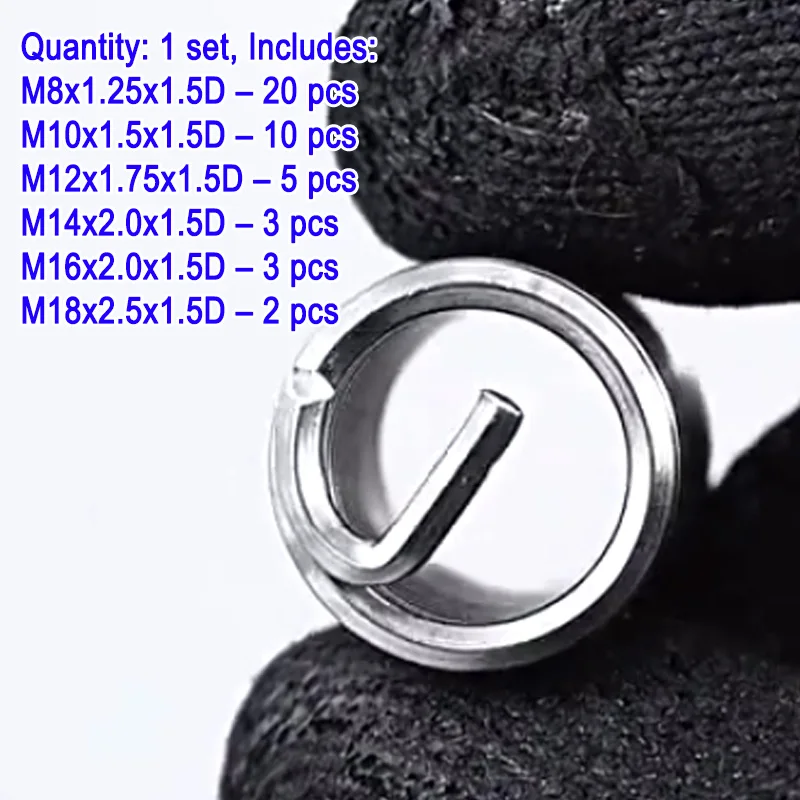 Coarse Thread Wire Thread Repair Inserts 1.5d Set ( Size: M8 M10 M12 M14 M16 M18) A2 Stainless Steel