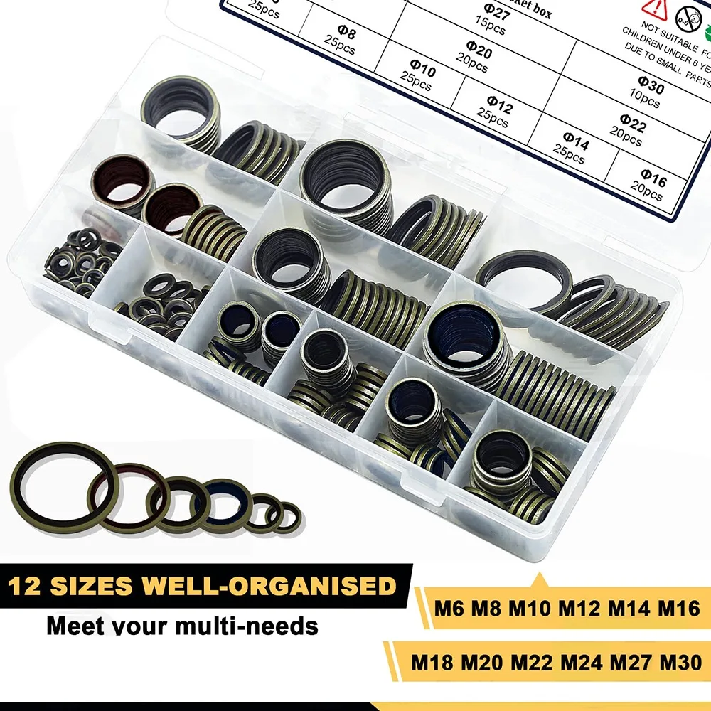 245Pcs Bonded Dowty Washers Bonded Seals with Nitrile Rubber M6 M8 M10 M12 M14 M16 M18 M20 M22 M24 M27 M30 Sealing Oil Gasket