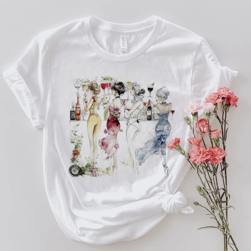 Toast to New Beginnings Trendy Printed T-Shirt Cartoon Cute Short Sleeved Women's Basic Top Clothing O-Neck Summer New T-Shirt