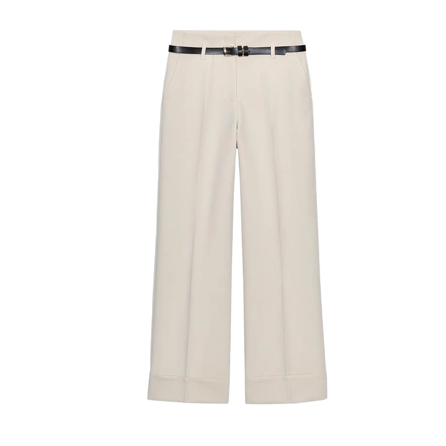 กางเกงลำลองผู้หญิงทรงตรงเอวสูง ขากว้าง ปลายขาจั๊ม พร้อมเข็มขัด รุ่นใหม่ประจำฤดูใบไม้ร่วง แฟชั่นสำหรับใส่ทำงาน 478234