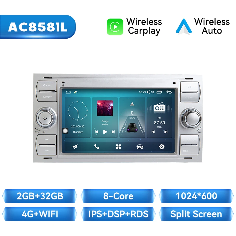 Draadloze Carplay Android Auto Autoradio Voor Ford Focus 2 Ford Fiesta Mondeo 4 C-max S-Max Fusion Transit Kuga GPS 2Din Autoradio