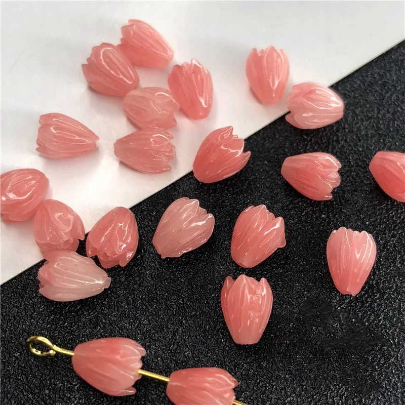 10pcs 6x9mm Wild Rose Flower Buds Resin Loose Beads For Jewelry Making Vintage Hairpin Accessories Handmade Diy Craft Materials