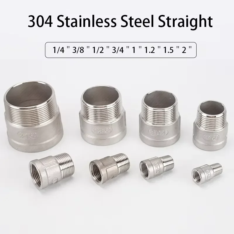

Female/Male Thread Pipe Fitting Straight Connector 1/4＂3/8＂1/2＂3/4＂1＂1.2＂1.5＂2＂BSP 304 Stainless Steel Adapter Joint Acc