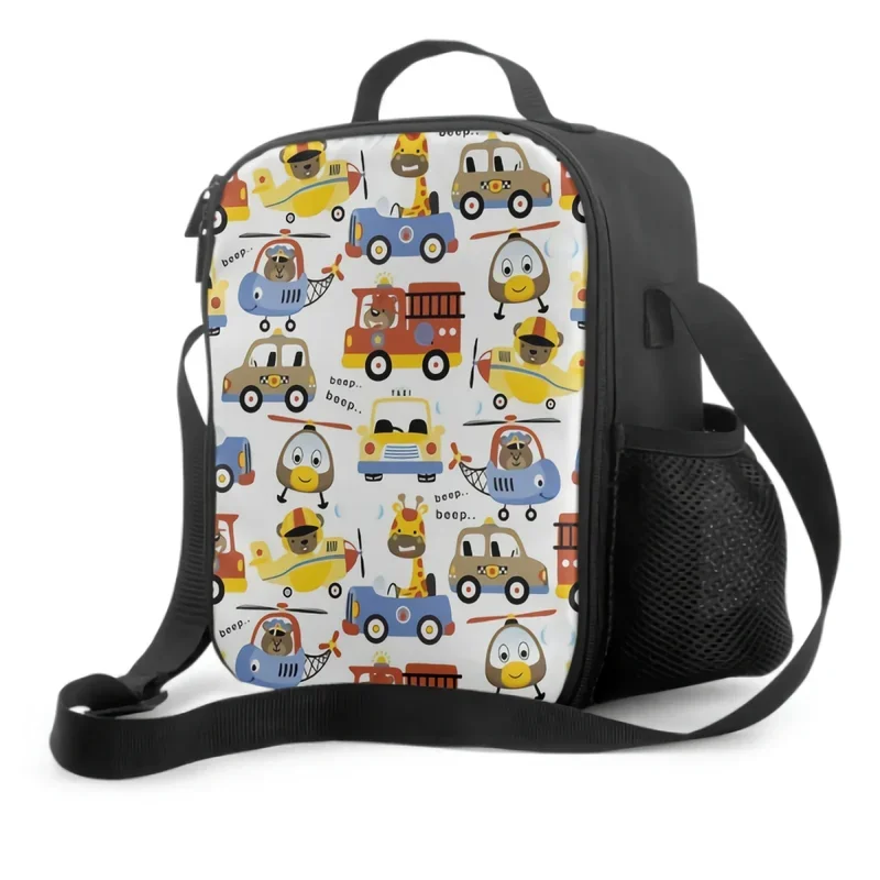 

Cute Animals On Vehicles Insulated Thermal Lunch Bags for Boys Girls Washable Lunch Container Food Carrier for School Travel