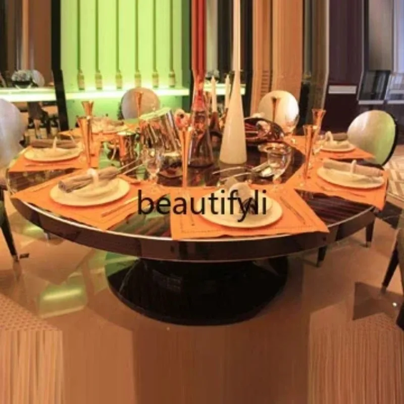 

Postmodern black sandalwood round dining table with turntable dining table and chairs