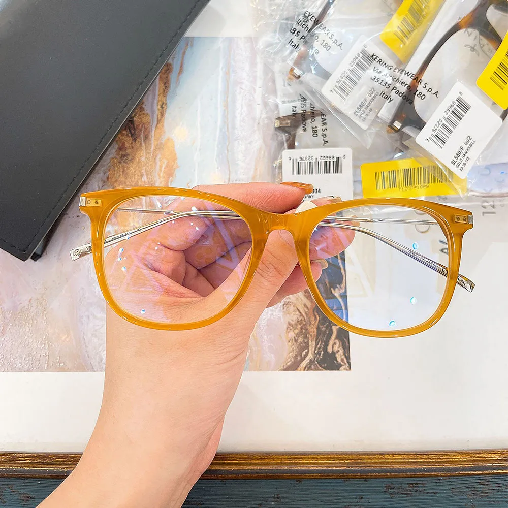 

Light Luxury Design Oval Optical Glasses For Men and Women Leopard Solid Large Slim Acetate Frame Customizable lenses
