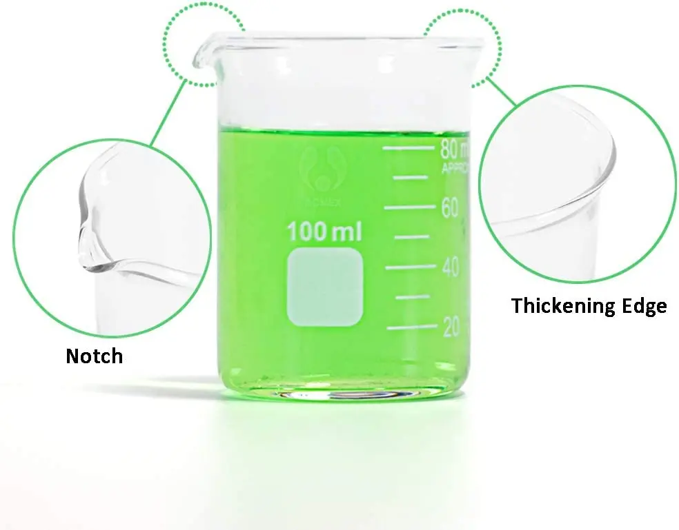 50ml- 500ml Borosilicate Glass Low Form Beaker with 30ml Glass Dropper Chemistry Lab Heavy Wall