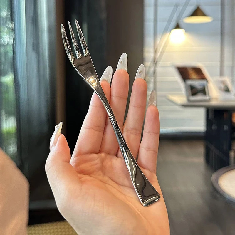 Set garpu meja makan malam Stainless Steel, alat makan Korea empat Tine Salad makanan penutup buah garpu dapur