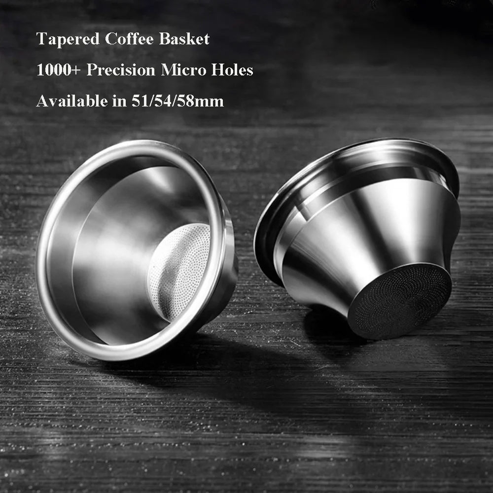51/54/58mm Tapered Precision Espresso Filter Basket for Bottomless Portafilter, Fine Mesh Even Extraction, High Yield