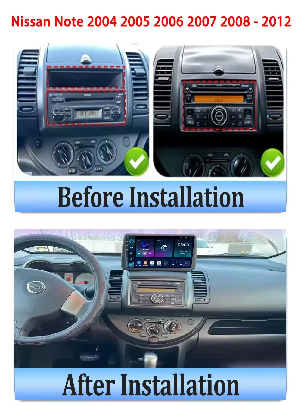 Cortex-A76 Octa-Core Android 16 For Nissan Note 2004 - 2012 Stereo Head Unit Multimedia Player GPS Touch Screen CPU HDR Wifi DVD