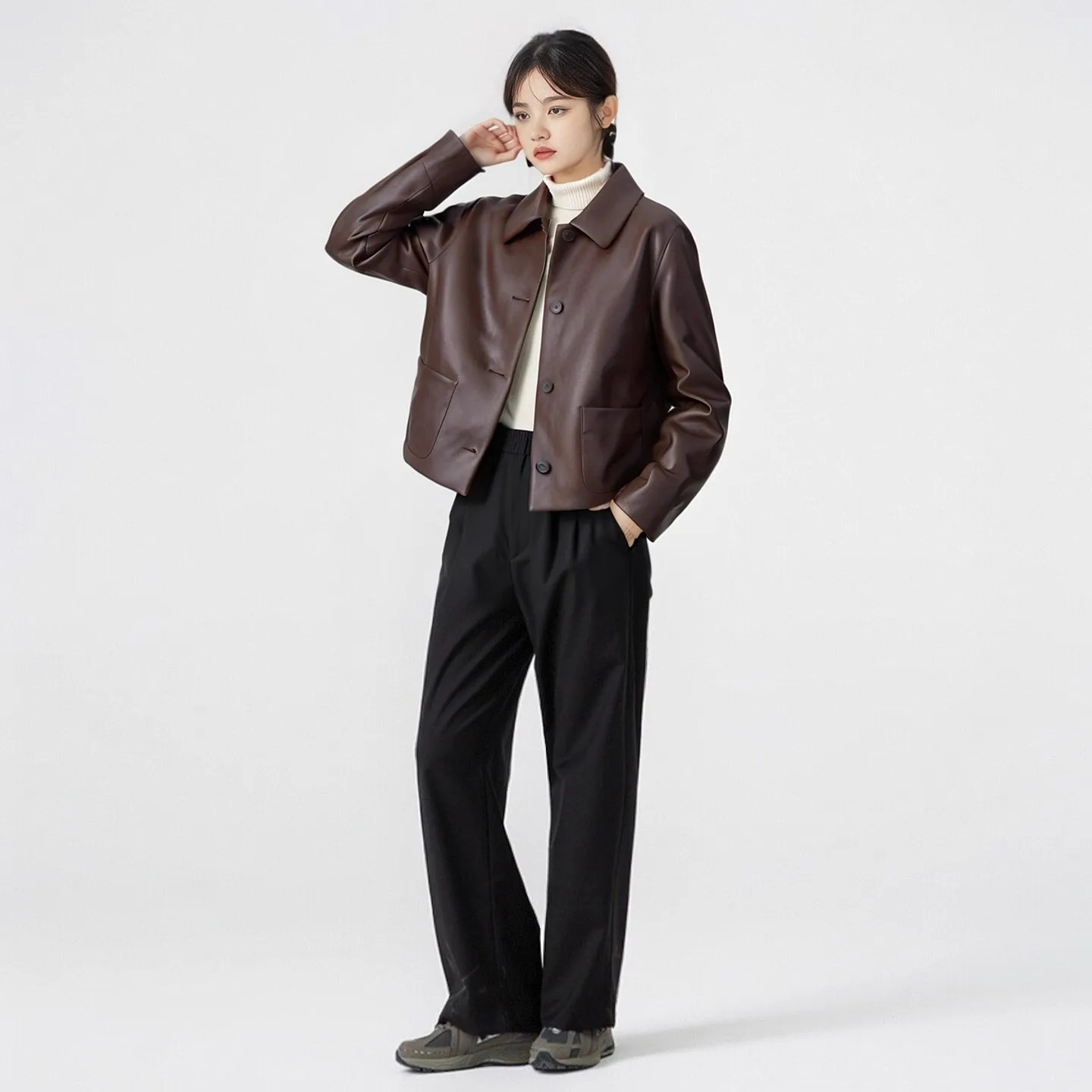 Casual Faion cuero Jaet mujer ort abrigo Casual Sle Stand Collar largo Sve Stand Fit Otoño Invierno nueva llegada